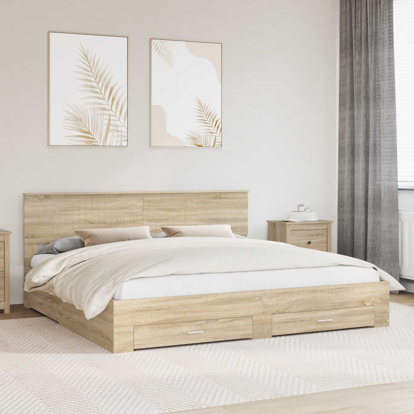 Bed Frame with Drawer Sonoma Oak 200 x 200 cm Engineered Wood