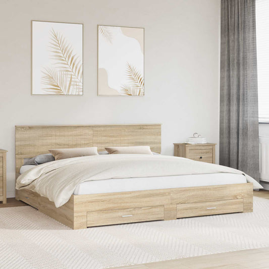 Bed Frame with Drawer Sonoma Oak 200 x 200 cm Engineered Wood