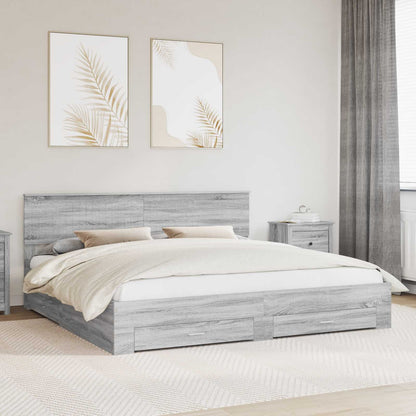 Bed Frame with Drawer Grey Sonoma 200 x 200 cm Engineered Wood