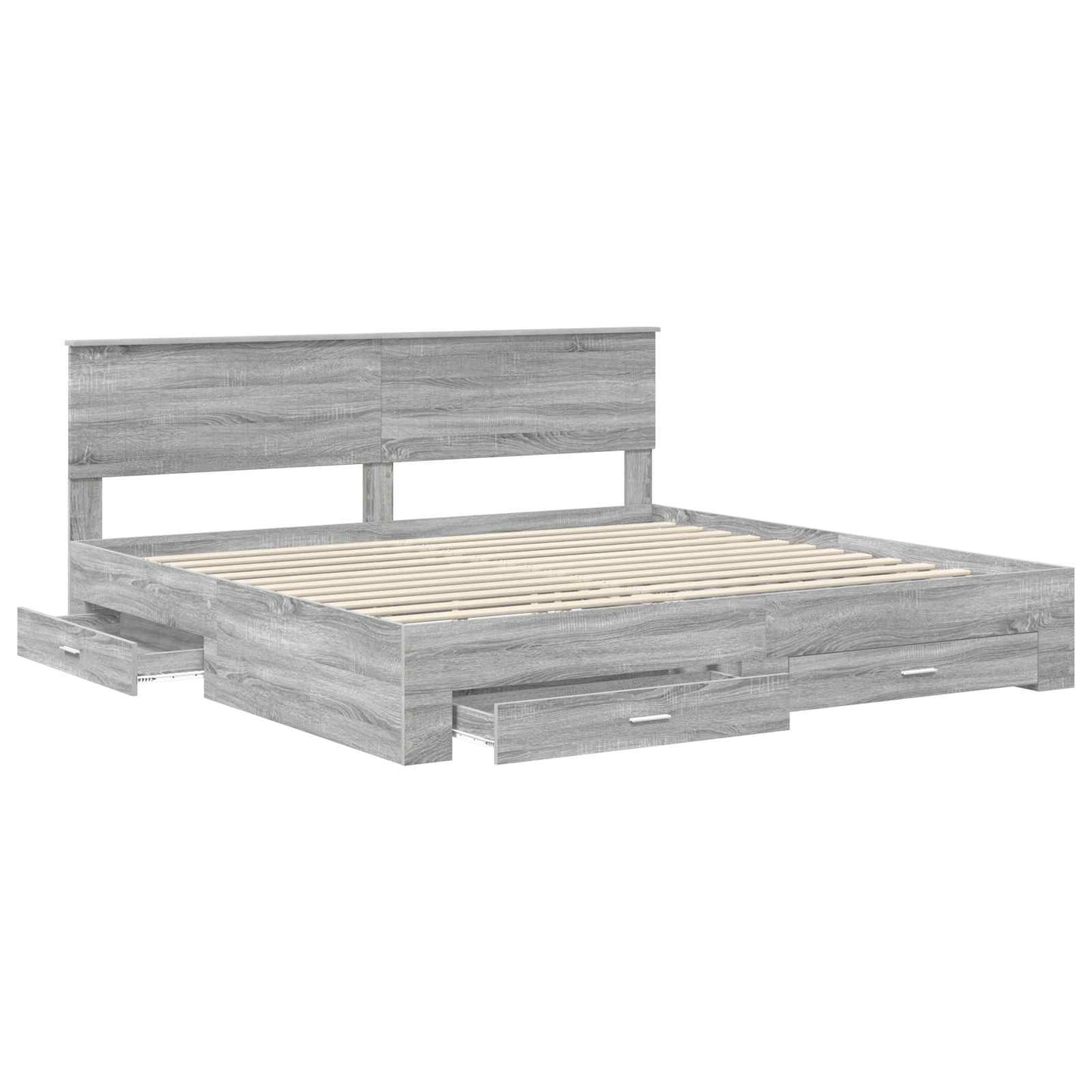 Bed Frame with Drawer Grey Sonoma 200 x 200 cm Engineered Wood