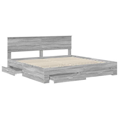 Bed Frame with Drawer Grey Sonoma 200 x 200 cm Engineered Wood