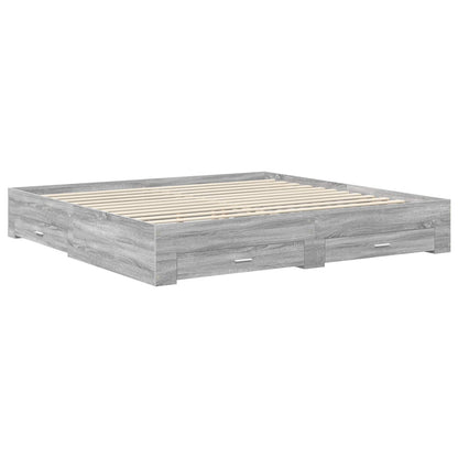 Bed Frame with Drawer Grey Sonoma 200 x 200 cm Engineered Wood