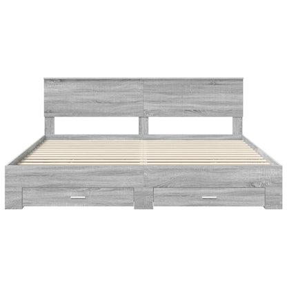 Bed Frame with Drawer Grey Sonoma 200 x 200 cm Engineered Wood