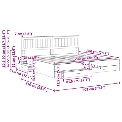 Bed Frame with Drawer Grey Sonoma 200 x 200 cm Engineered Wood