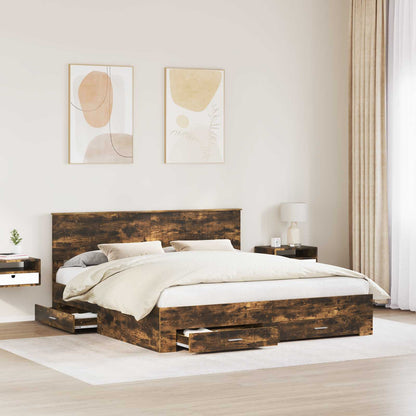 Bed Frame with Drawer Smoked Oak 180 x 200 cm Engineered Wood