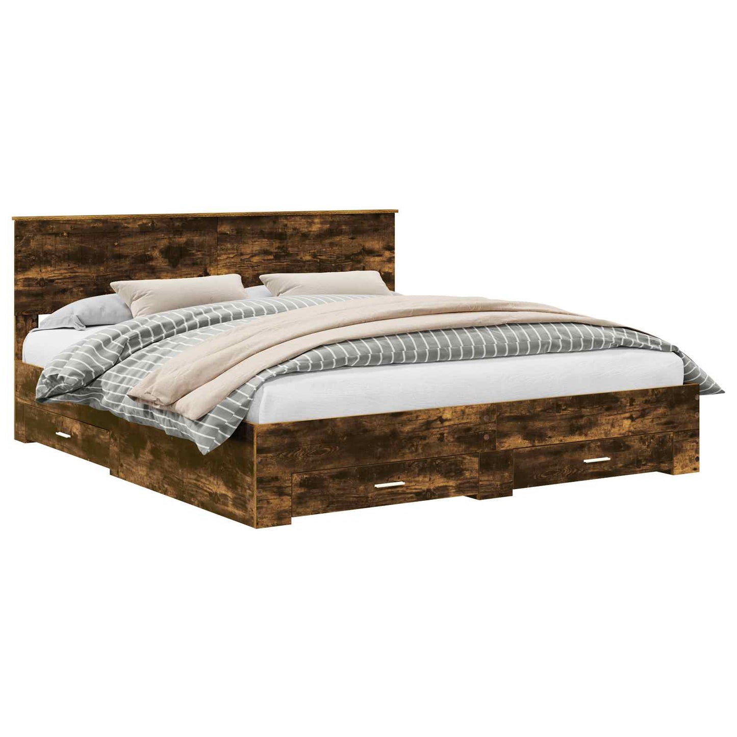 Bed Frame with Drawer Smoked Oak 180 x 200 cm Engineered Wood