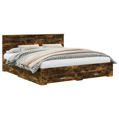 Bed Frame with Drawer Smoked Oak 180 x 200 cm Engineered Wood