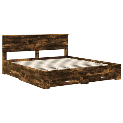 Bed Frame with Drawer Smoked Oak 180 x 200 cm Engineered Wood