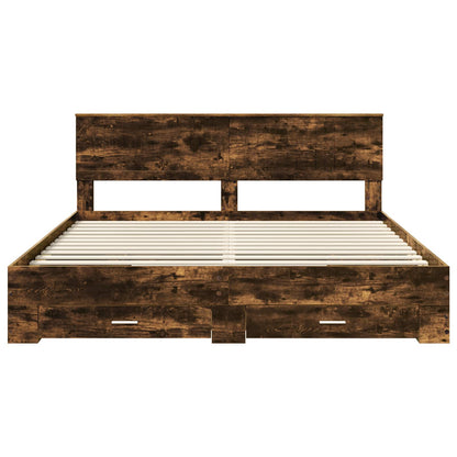 Bed Frame with Drawer Smoked Oak 180 x 200 cm Engineered Wood