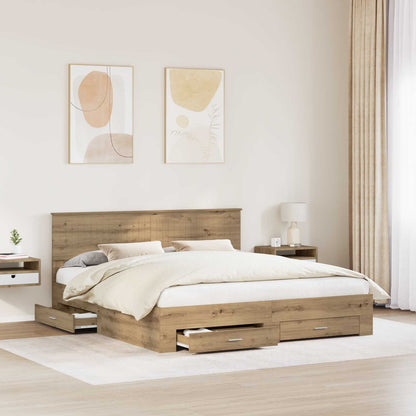 Bed Frame with Drawer Artisan Oak 180 x 200 cm Engineered Wood