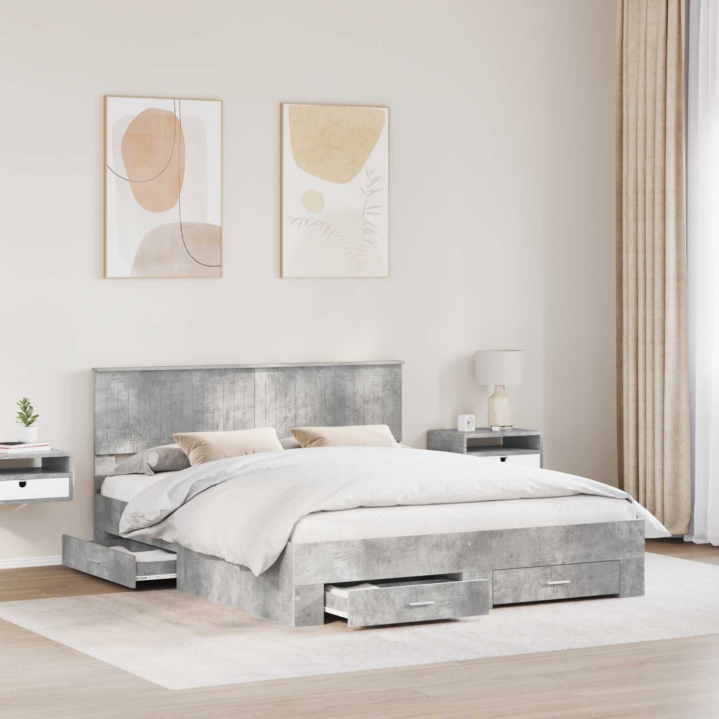 Bed Frame Concrete Grey 160 x 200 cm Engineered Wood