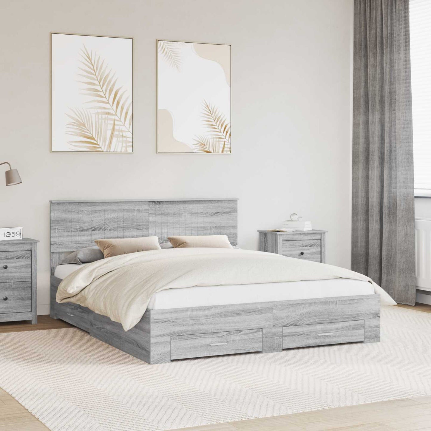 Bed Frame with Drawer Grey Sonoma 160 x 200 cm Engineered Wood
