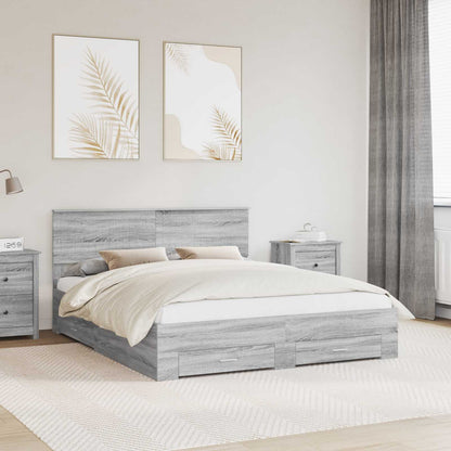 Bed Frame with Drawer Grey Sonoma 160 x 200 cm Engineered Wood