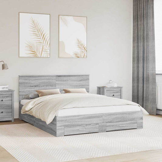 Bed Frame with Drawer Grey Sonoma 160 x 200 cm Engineered Wood
