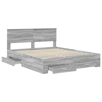 Bed Frame with Drawer Grey Sonoma 160 x 200 cm Engineered Wood
