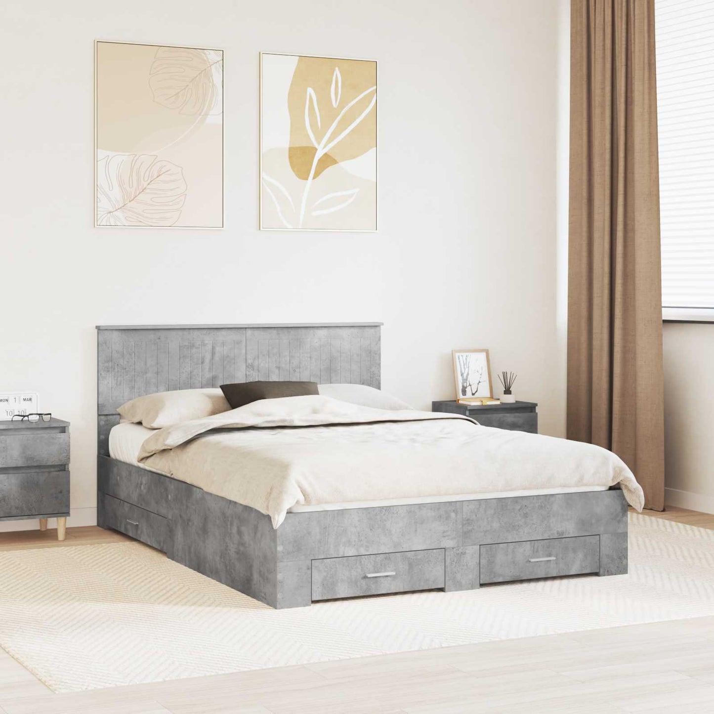 Bed Frame Concrete Grey 140 x 200 cm Engineered Wood