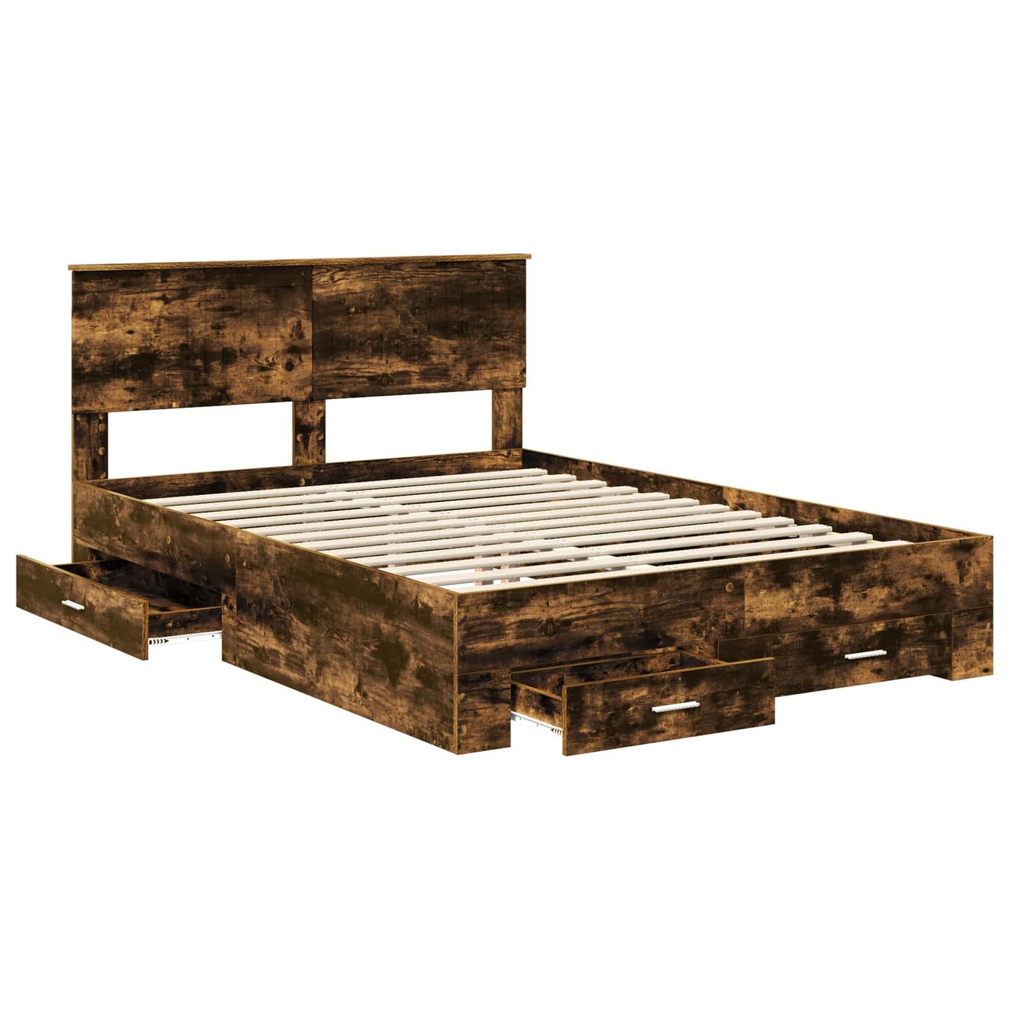 Bed Frame with Drawer Smoked Oak 140 x 200 cm Engineered Wood