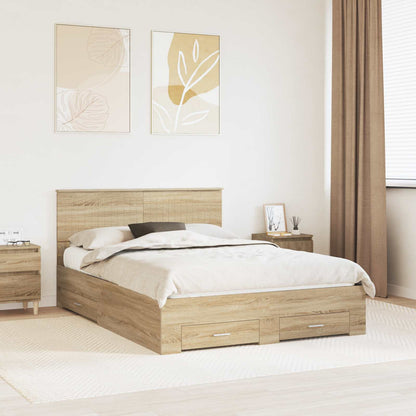 Bed Frame with Drawer Sonoma Oak 140 x 190 cm Engineered Wood