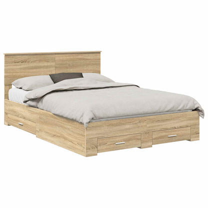 Bed Frame with Drawer Sonoma Oak 140 x 190 cm Engineered Wood