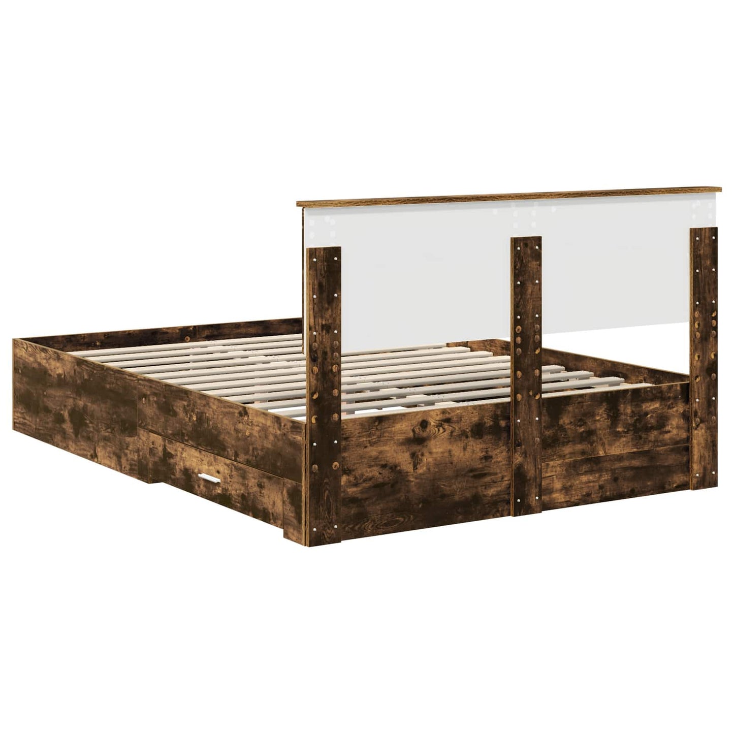 Bed Frame with Drawer Smoked Oak 140 x 190 cm Engineered Wood