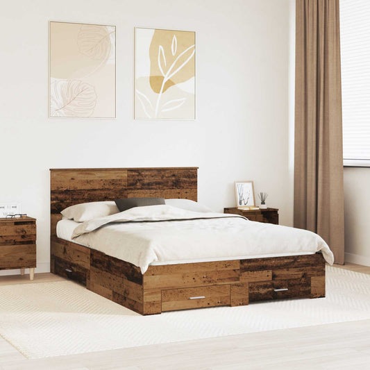 Bed Frame with Headboard Old Wood 140 x 190 cm Engineered Wood