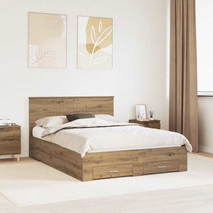 Bed Frame with Drawer Artisan Oak 140 x 190 cm Engineered Wood