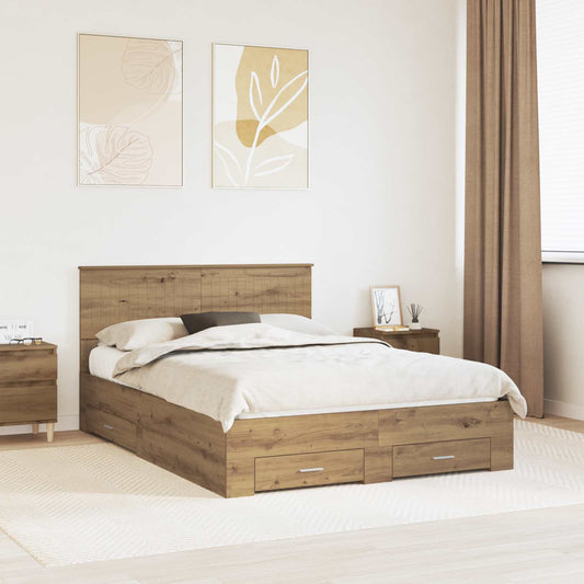 Bed Frame with Drawer Artisan Oak 140 x 190 cm Engineered Wood
