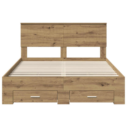 Bed Frame with Drawer Artisan Oak 140 x 190 cm Engineered Wood