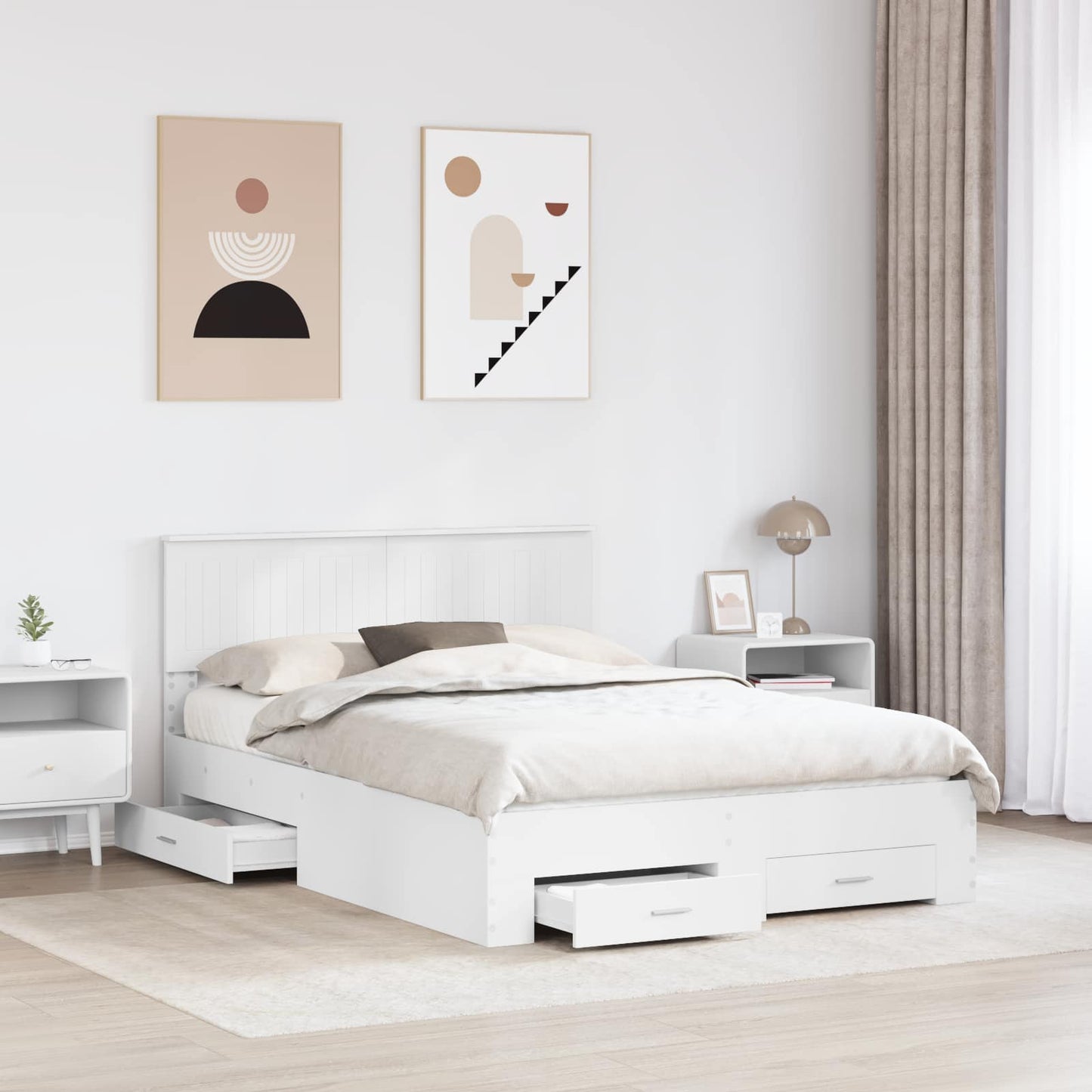 Bed Frame with Headboard White 135 x 190 cm Engineered Wood
