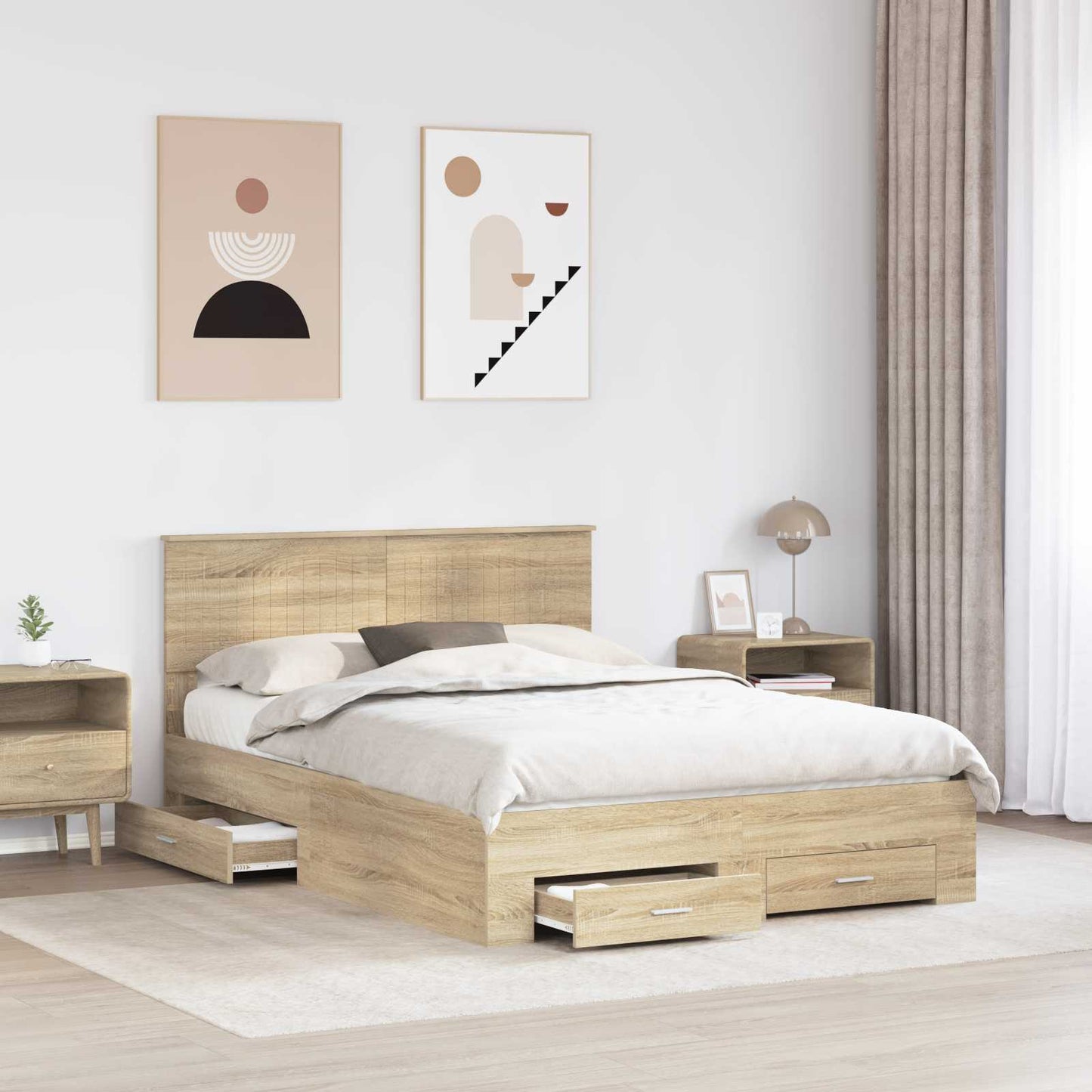 Bed Frame with Drawer Sonoma Oak 135 x 190 cm Engineered Wood