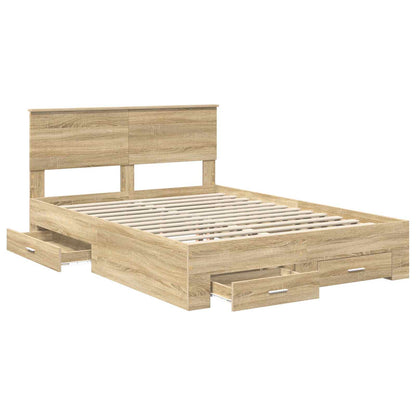Bed Frame with Drawer Sonoma Oak 135 x 190 cm Engineered Wood