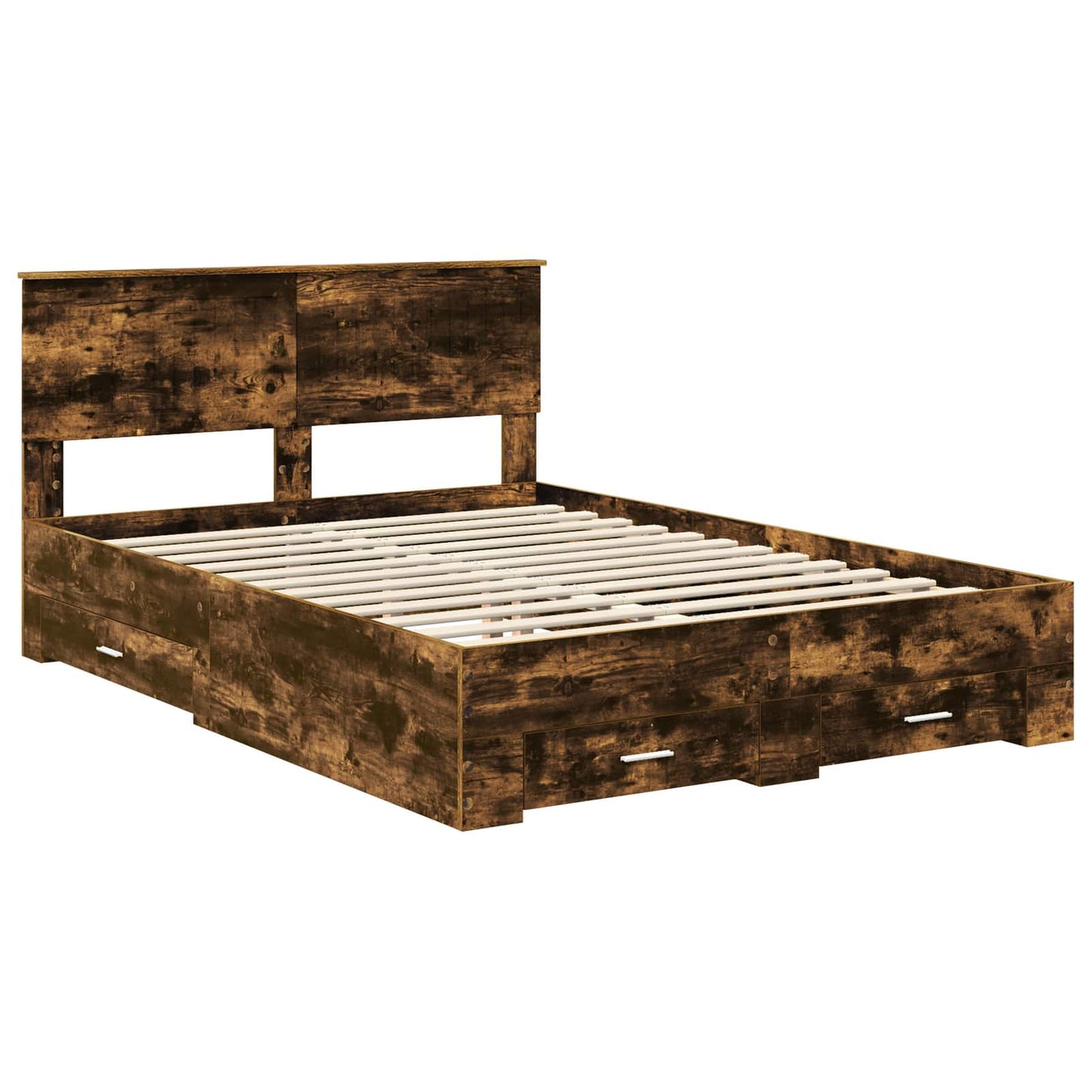 Bed Frame with Drawer Smoked Oak 135 x 190 cm Engineered Wood
