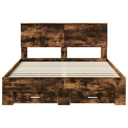 Bed Frame with Drawer Smoked Oak 135 x 190 cm Engineered Wood