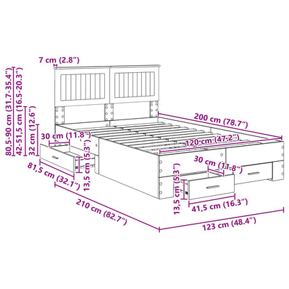 Bed Frame with Drawer Sonoma Oak 120 x 200 cm Engineered Wood