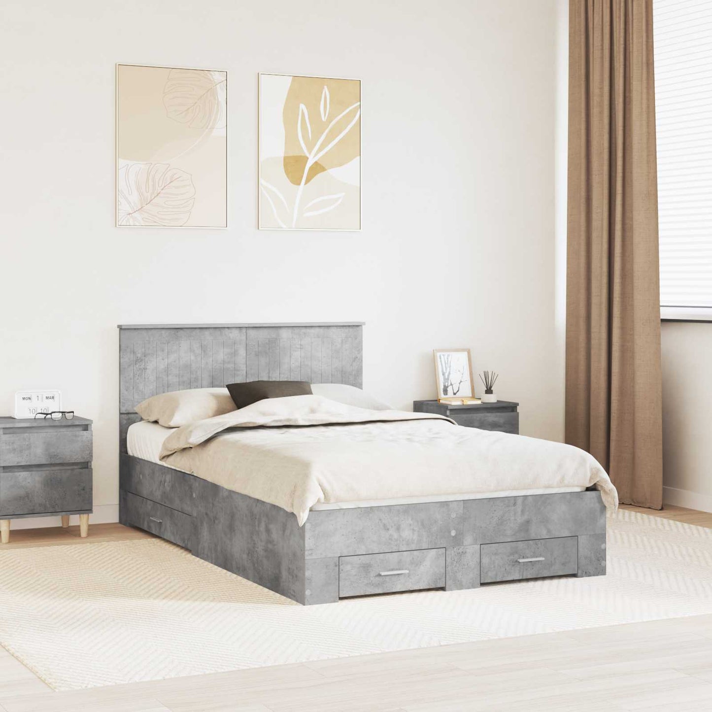 Bed Frame Concrete Grey 120 x 190 cm Engineered Wood
