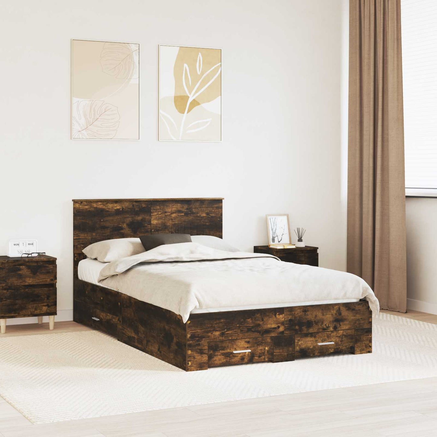 Bed Frame with Drawer Smoked Oak 120 x 190 cm Engineered Wood