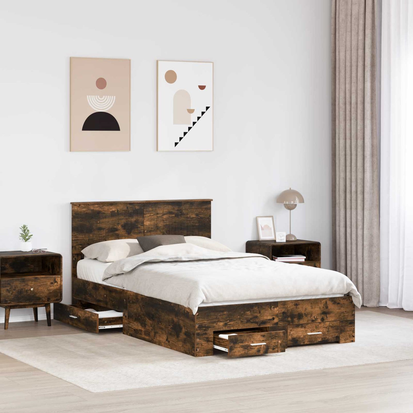 Bed Frame with Drawer Smoked Oak 120 x 190 cm Engineered Wood