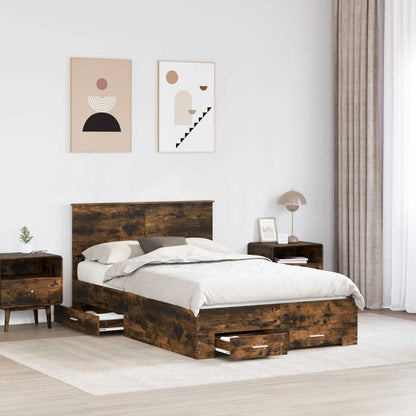 Bed Frame with Drawer Smoked Oak 120 x 190 cm Engineered Wood