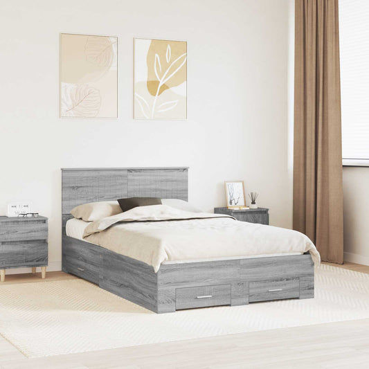 Bed Frame with Drawer Grey Sonoma 120 x 190 cm Engineered Wood