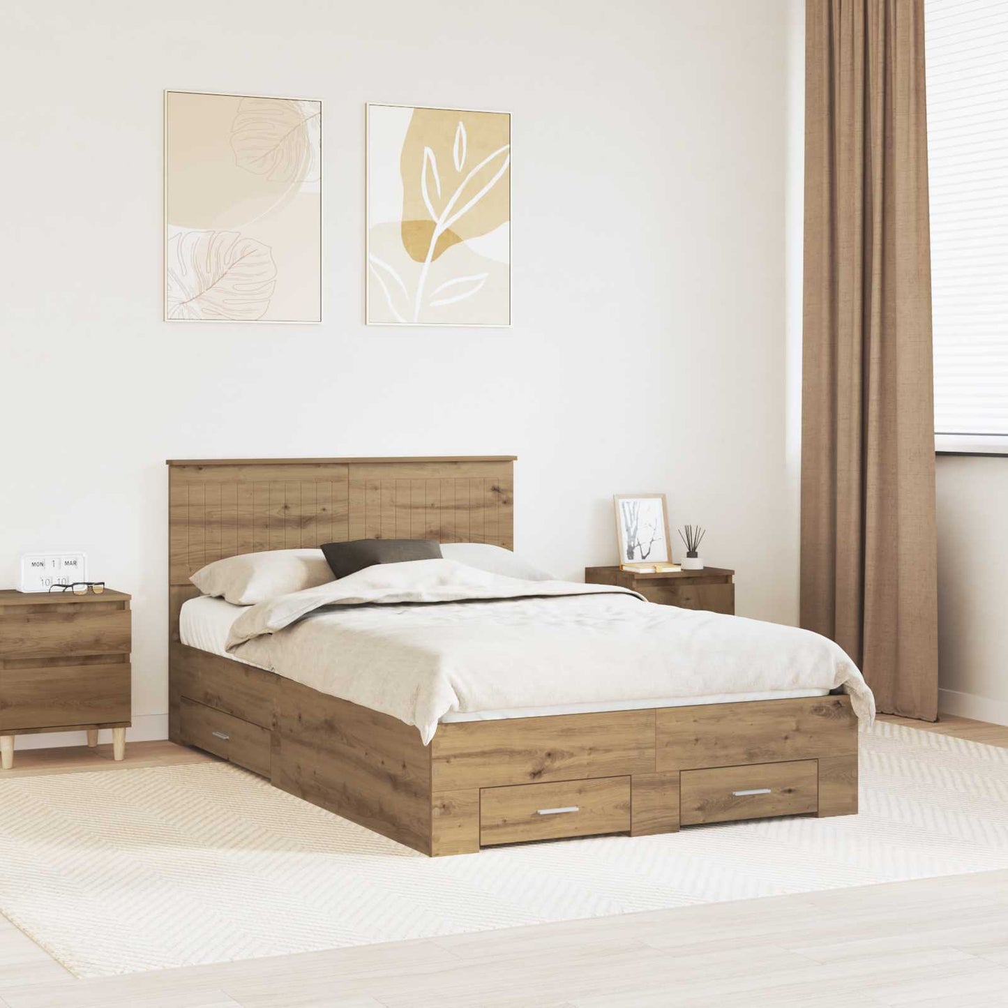 Bed Frame with Drawer Artisan Oak 120 x 190 cm Engineered Wood
