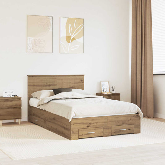 Bed Frame with Drawer Artisan Oak 120 x 190 cm Engineered Wood