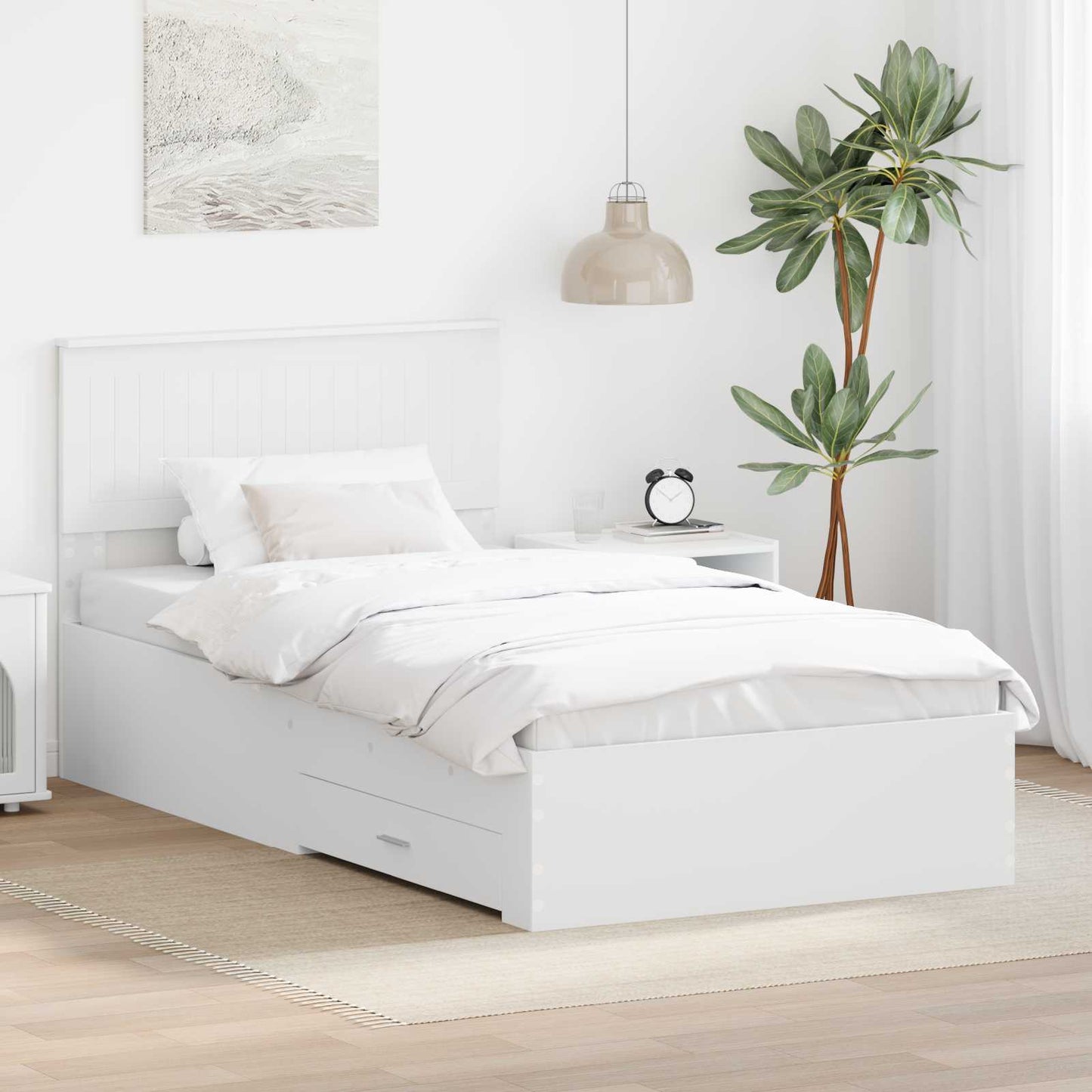 Bed Frame with Headboard White 100 x 200 cm Engineered Wood