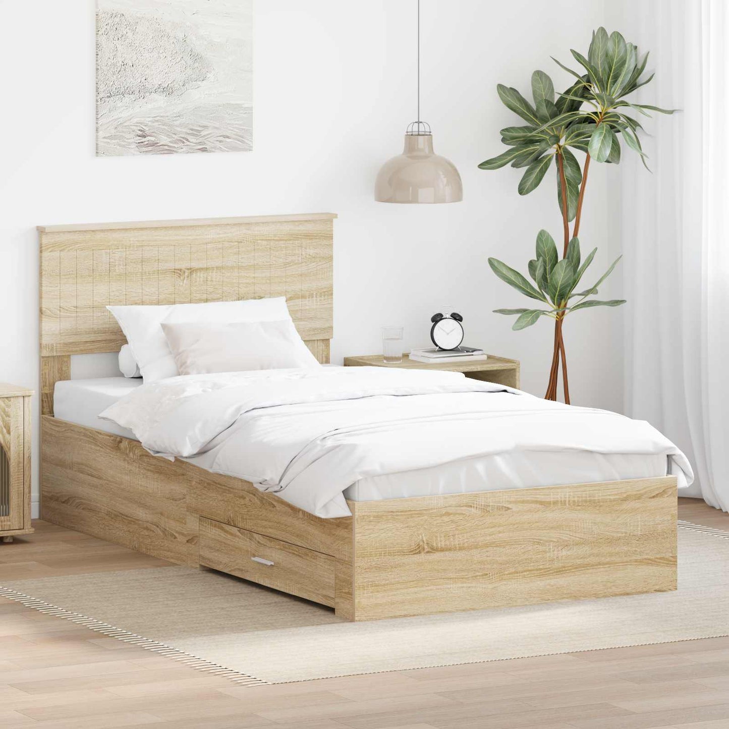 Bed Frame with Drawer Sonoma Oak 100 x 200 cm Engineered Wood