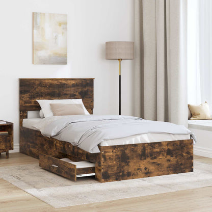 Bed Frame with Drawer Smoked Oak 100 x 200 cm Engineered Wood