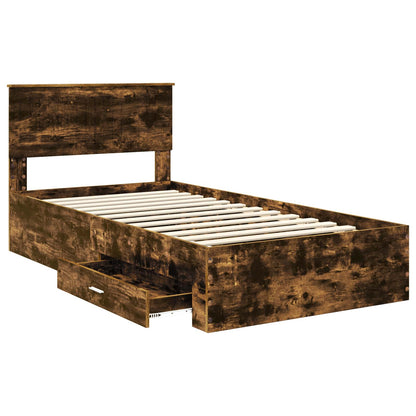 Bed Frame with Drawer Smoked Oak 100 x 200 cm Engineered Wood