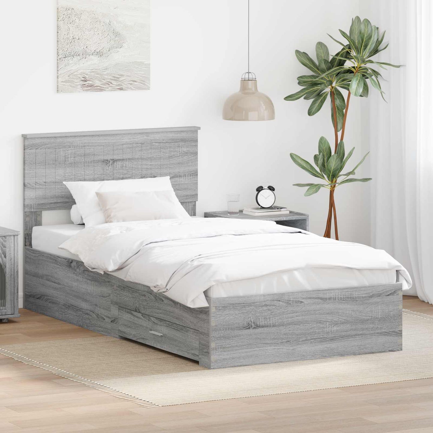 Bed Frame with Drawer Grey Sonoma 100 x 200 cm Engineered Wood