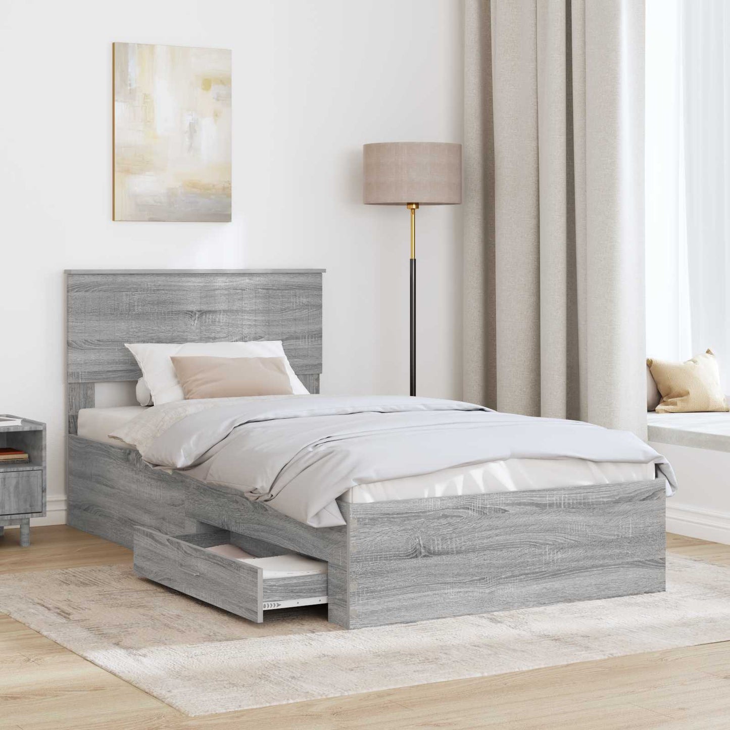 Bed Frame with Drawer Grey Sonoma 100 x 200 cm Engineered Wood