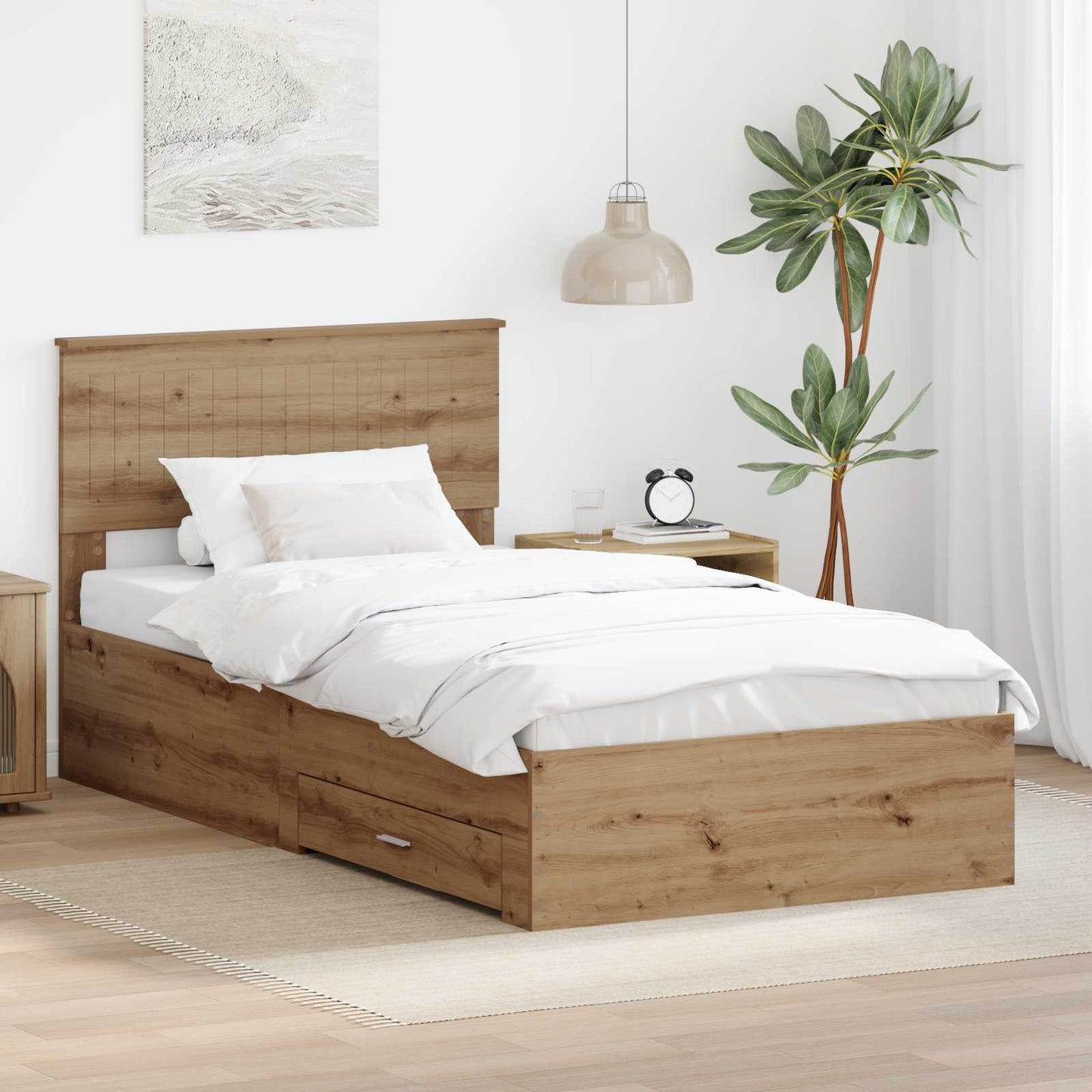 Bed Frame with Drawer Artisan Oak 100 x 200 cm Engineered Wood
