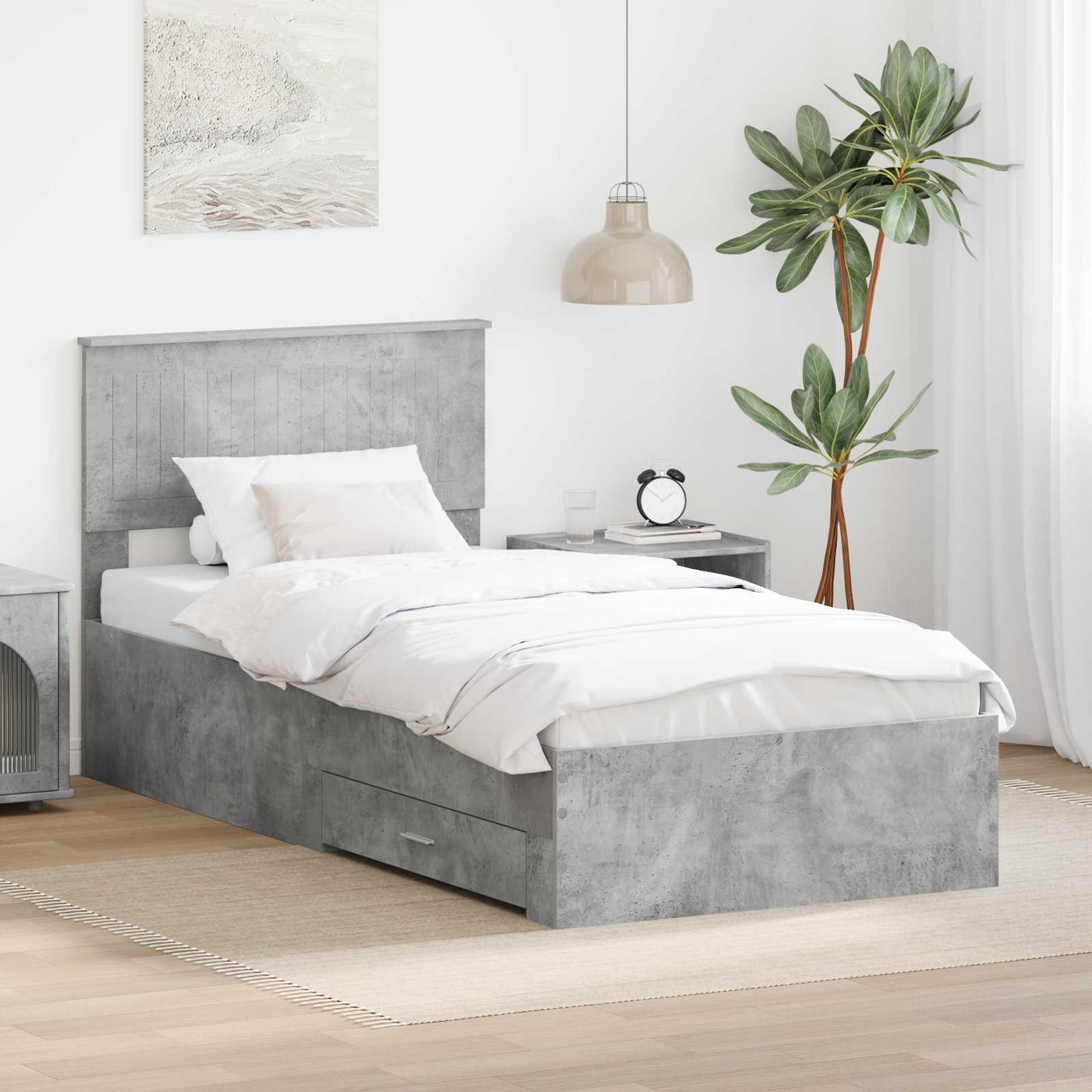 Bed Frame with Drawer Concrete Grey 90 x 200 cm Engineered Wood