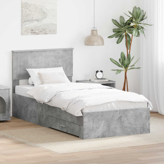 Bed Frame with Drawer Concrete Grey 90 x 200 cm Engineered Wood